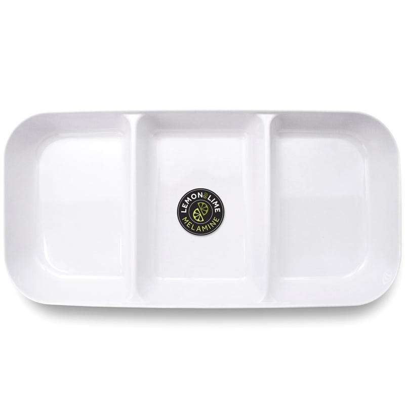White Rounded Melamine 3 Section Tray 32.5cm x 15.5cm