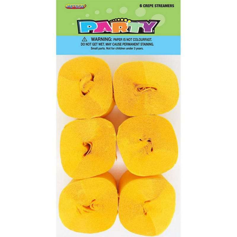 Yellow Crepe Streamers (Pack of 6)