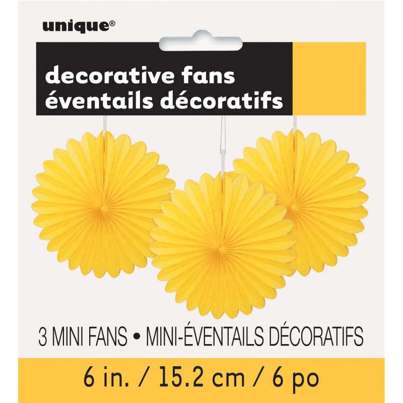 Yellow Mini Tissue Paper Fan Decorations (Pack of 3)