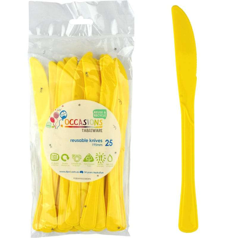 Yellow Reusable Plastic Knives (Pack of 25)