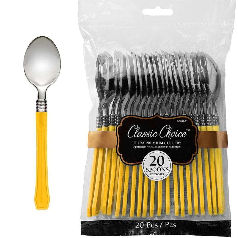 Yellow Premium Plastic Spoons (Pack of 20)