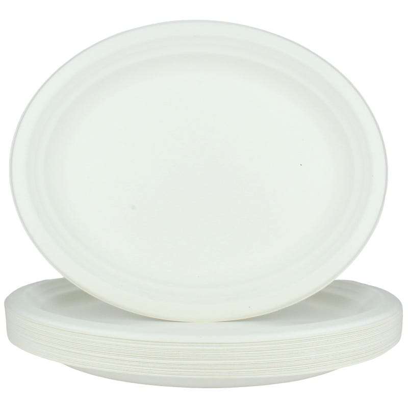 White Sugar Cane Oval Paper Plates (Pack of 24)