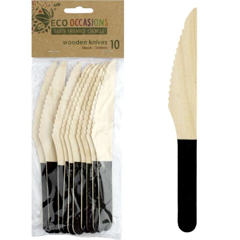Wooden Dipped Knives Black (Pack of 10)