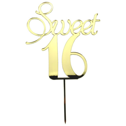 Sweet 16 Gold Mirror Cake Topper