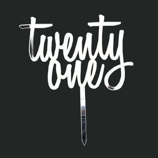 Twenty One Silver Mirror Cake Topper