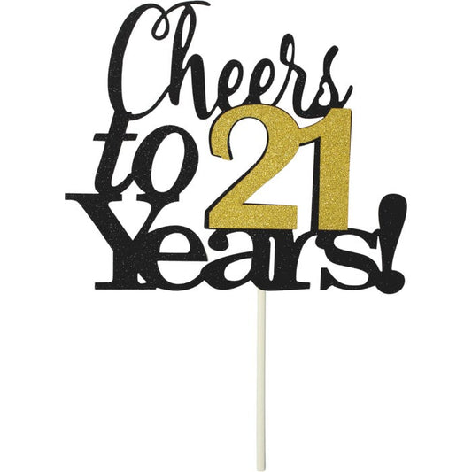 Cheers To 21 Years Gold & Black Paper Cake Topper