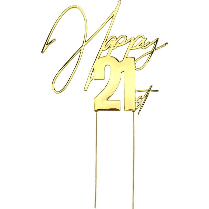 Happy 21st Gold Metal Cake Topper