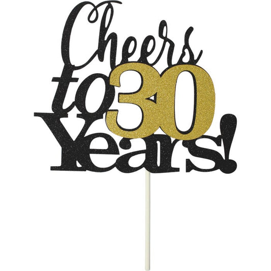 Cheers To 30 Years Gold & Black Paper Cake Topper