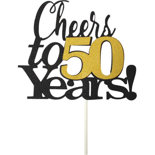 Cheers To 50 Years Gold & Black Paper Cake Topper