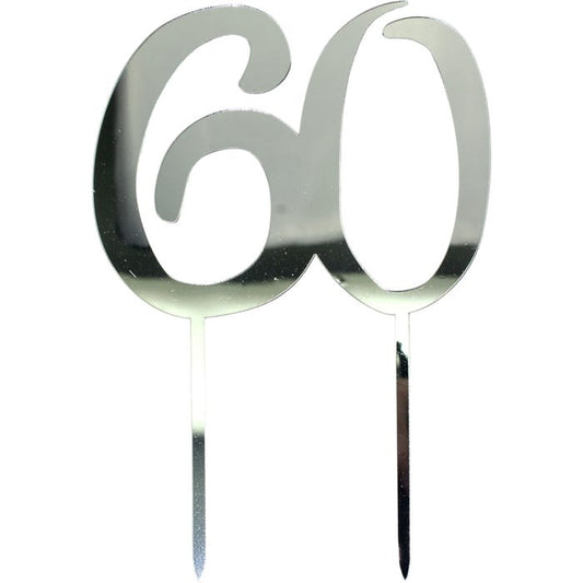 60 Silver Mirror Cake Topper