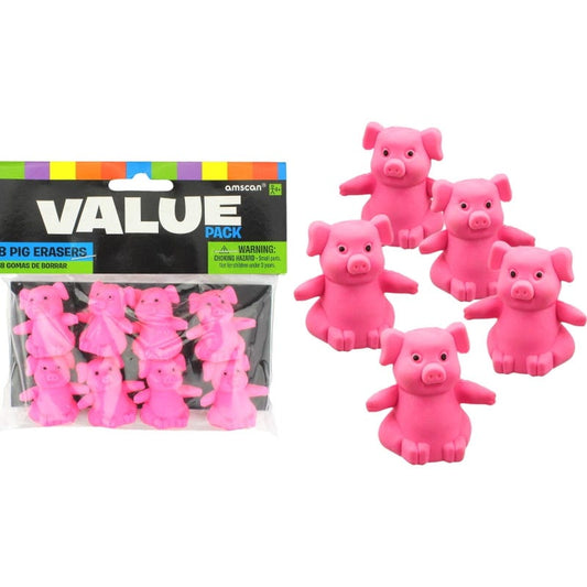 Pink Pig Pencil Top Erasers (Pack of 8)