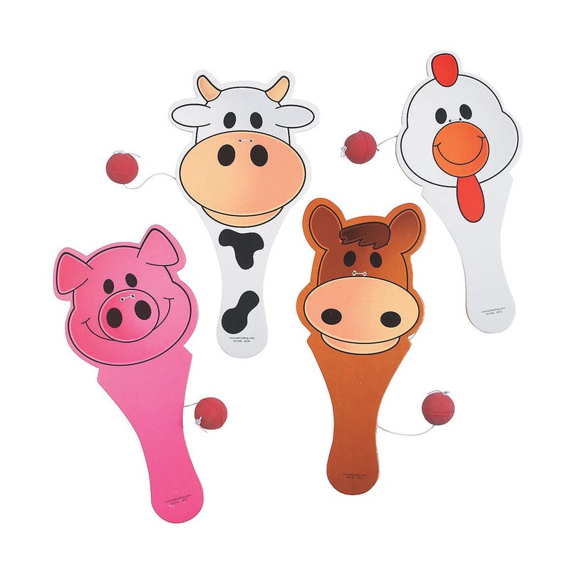 Farm Animal Paddleball Toys (Pack of 12)