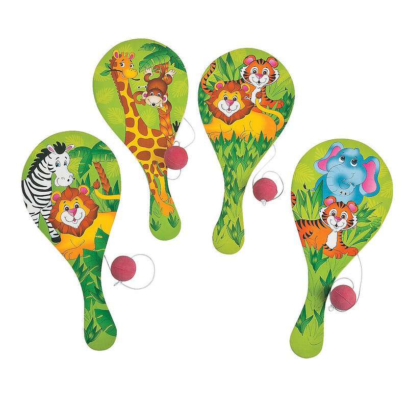 Zoo Animals Wooden Paddleball Toys (Pack of 12)