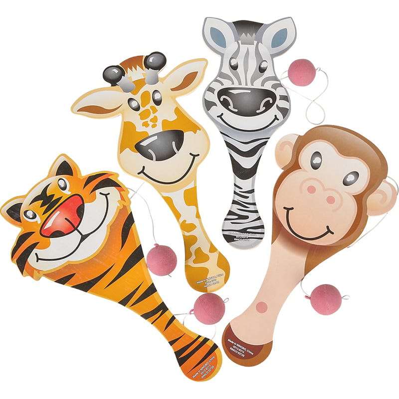 Zoo Animal Wooden Paddleball Toys (Pack of 12)