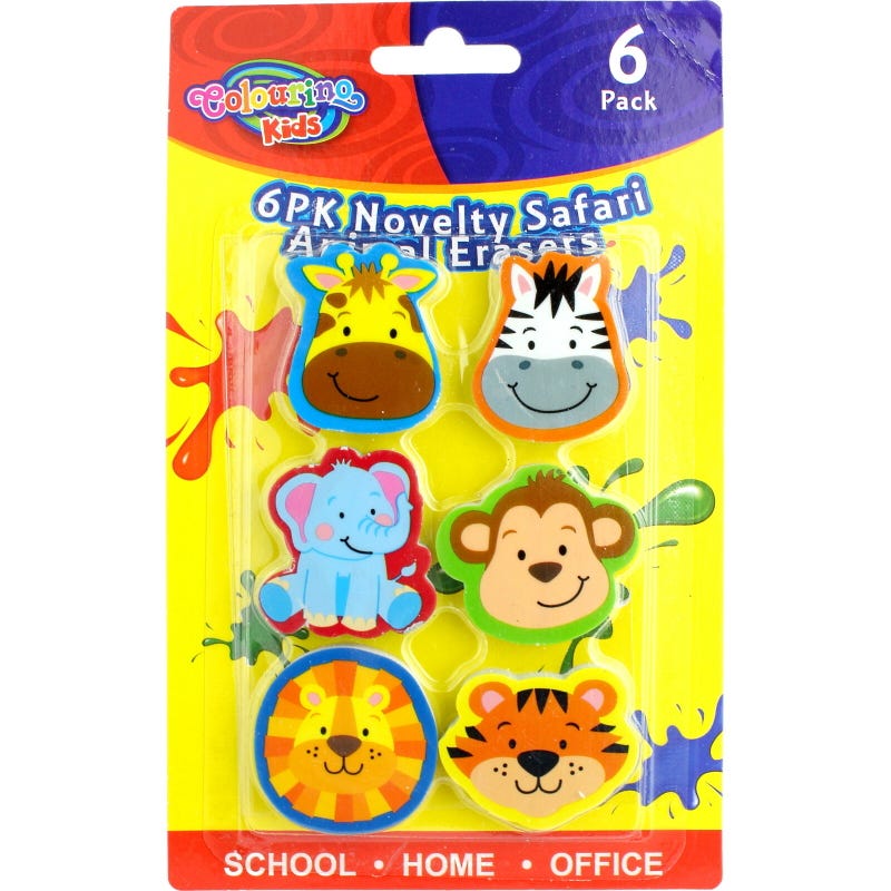 Safari Animal Erasers (Pack of 6)