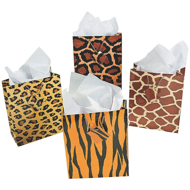 Animal Print Safari Medium Paper Gift Bags (Pack of 12)