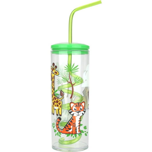 Plastic Safari Cup with Lid & Twisty Straw