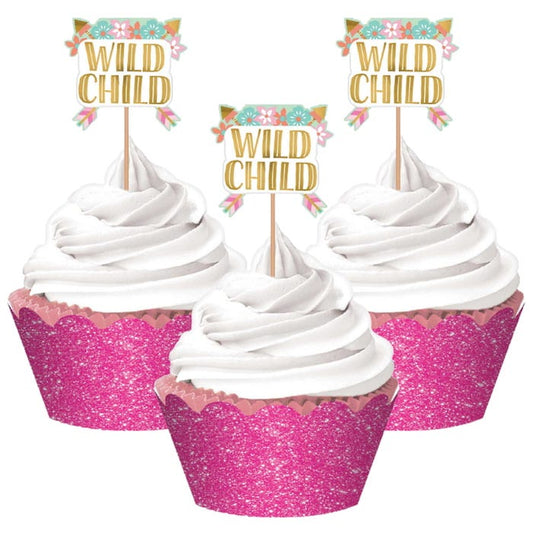 Boho Birthday Girl Glitter Cupcake Kit (Pack of 24)