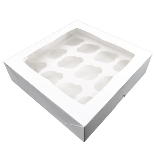 Papyrus White Cupcake Box with PVC Window (12 Hole)