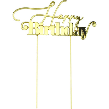 Happy Birthday Gold Metal Cake Topper