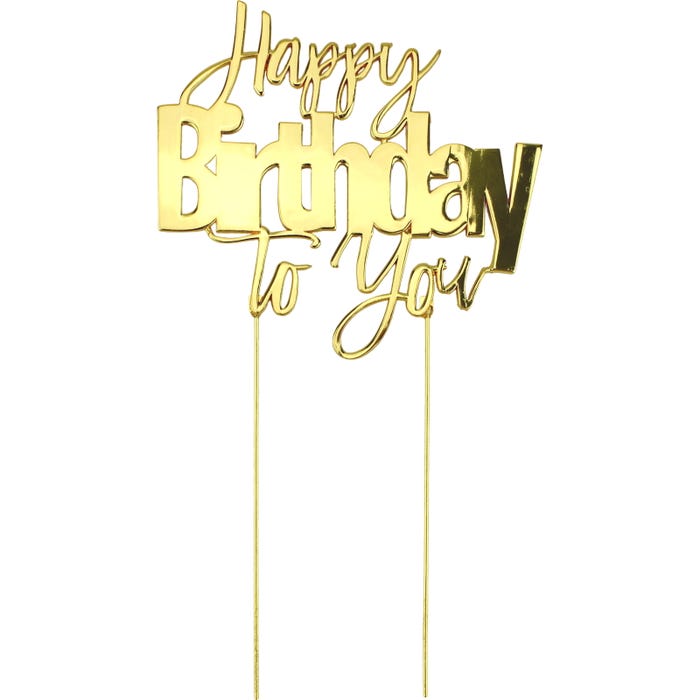 Happy Birthday To You Gold Metal Cake Topper