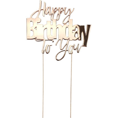 Happy Birthday To You Rose Gold Metal Cake Topper