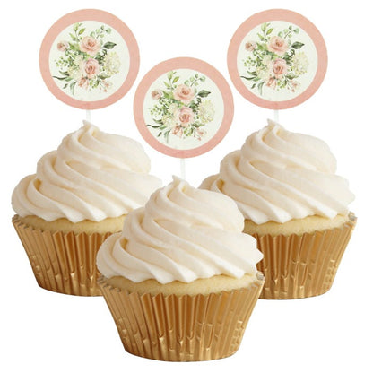 Oh Baby Pink Floral Cupcake Toppers (Pack of 12)