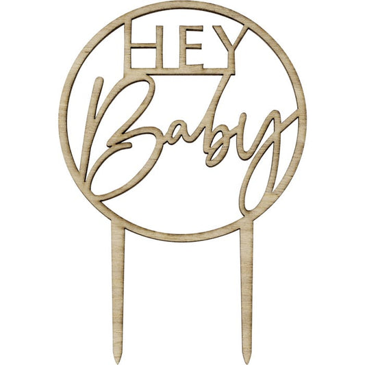 Ginger Ray Botanical Hey Baby Wooden Cake Topper