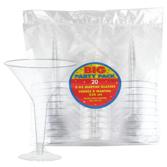 Clear Plastic Martini Glasses Big Party Pack (Pack of 20)