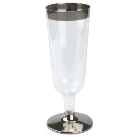 Silver Trim Plastic Champagne Glasses (Pack of 15)