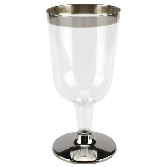 Silver Trim Plastic Wine Glasses (Pack of 15)