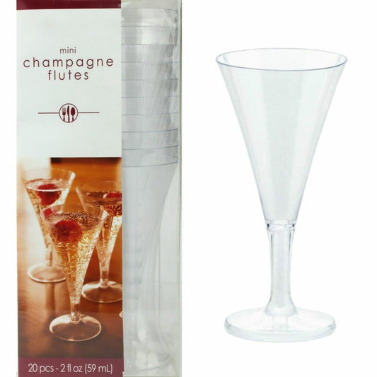 Mini Clear Plastic Champagne Flutes (Pack of 20)