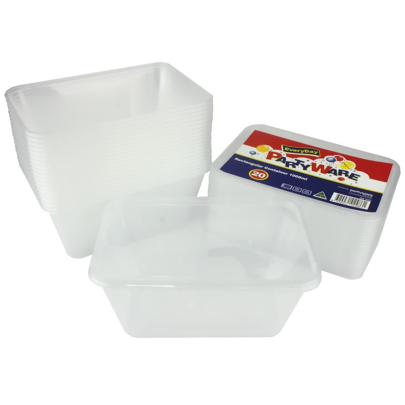 Plastic Food Containers With Lids 1000ml (Pack of 20)