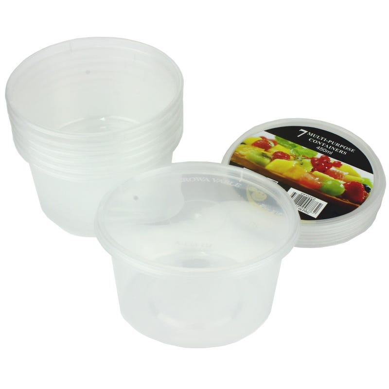 Round Plastic Food Containers With Lids 450ml (Pack of 7)