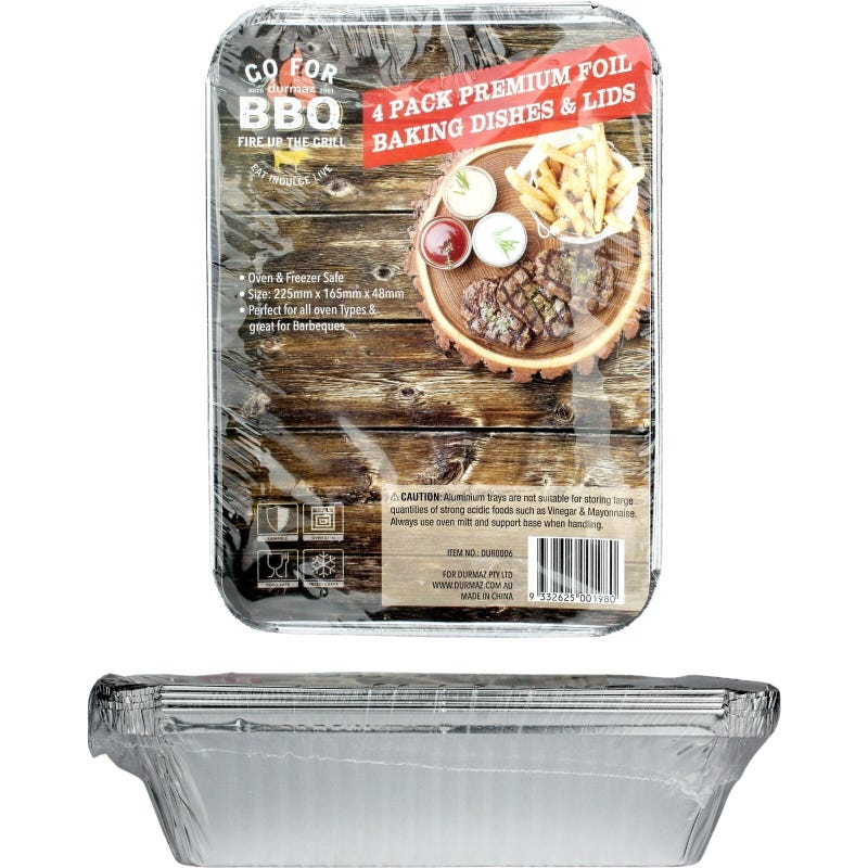 Foil Trays with Lids 225mm x 165mm x 48mm (Pack of 4)