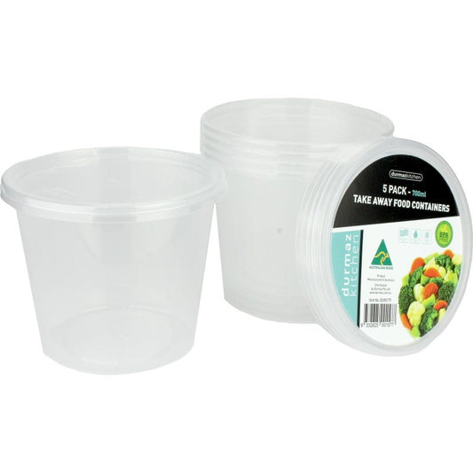 Plastic Round Takeaway Containers With Lids 700ml (Pack of 5)