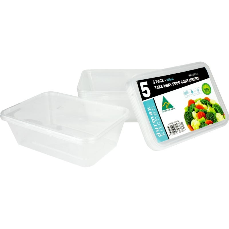 Plastic Takeaway Containers With Lids 750ml (Pack of 5)