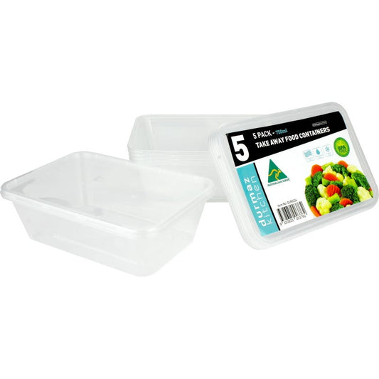 Plastic Takeaway Containers With Lids 750ml (Pack of 5)