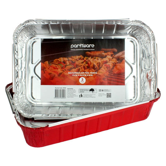 Red Foil Trays 31cm x 20.5cm x 6cm (Pack of 3)