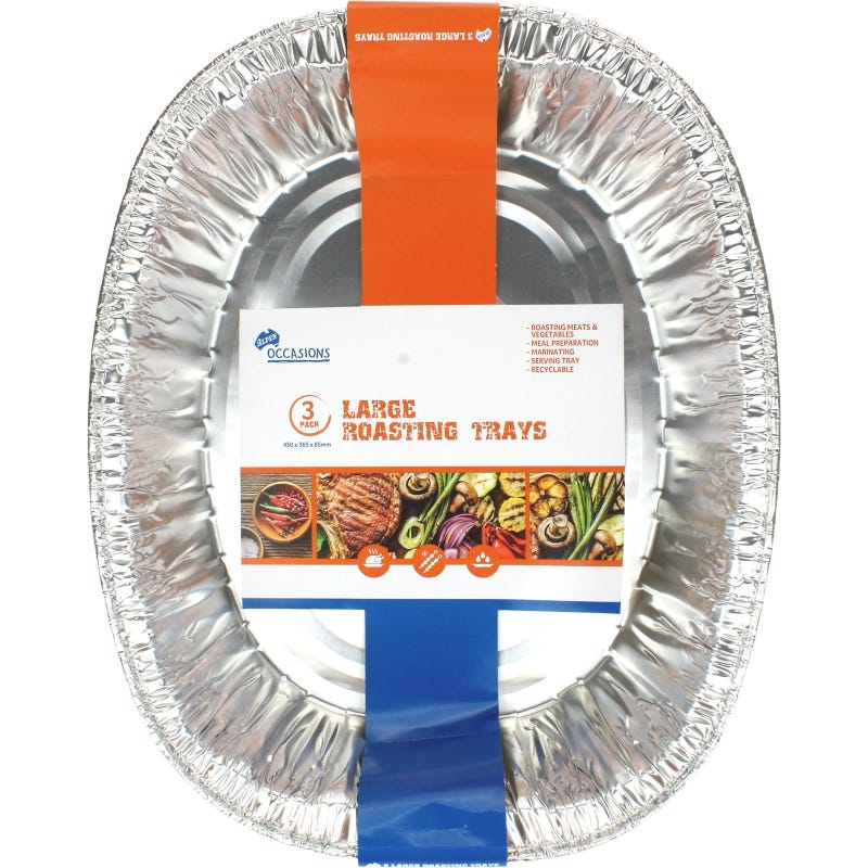 Large Foil Oval Roasting Trays 450mm x 365mm x 85mm (Pack of 3)