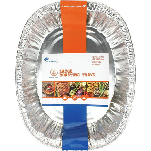 Large Foil Oval Roasting Trays 450mm x 365mm x 85mm (Pack of 3)