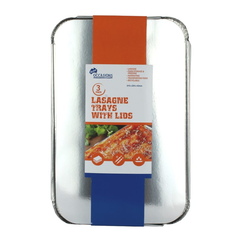 Foil Lasagne Trays With Lids 315mm x 204mm x 42mm (Pack of 3)