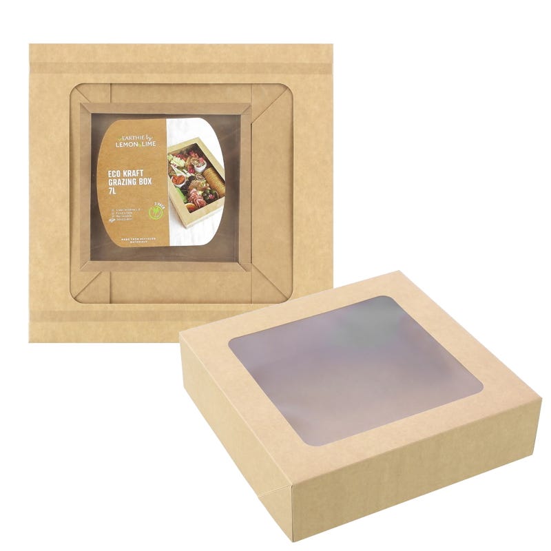 Eco Kraft Grazing Boxes with Lids 30cm x 30cm x 8cm (Pack of 3)