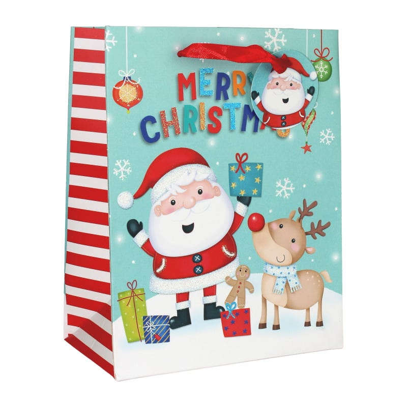 Santa & Friends Glitter Paper Gift Bag 22.5cm