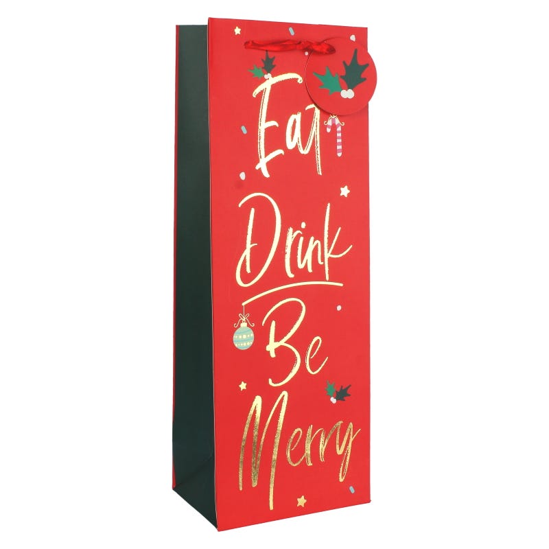 Eat Drink Be Merry Paper Bottle Gift Bag