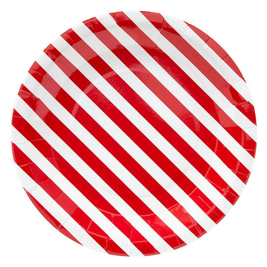 Red & White Striped Large Paper Plates (Pack of 8)