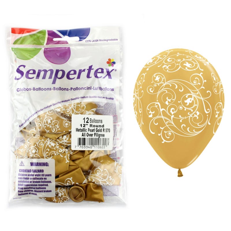 Filigree Metallic Gold Balloons (Pack of 12)