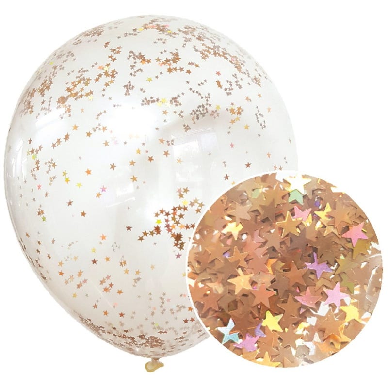 Iridescent Rose Gold Star Confetti Balloons 30cm (Pack of 3)