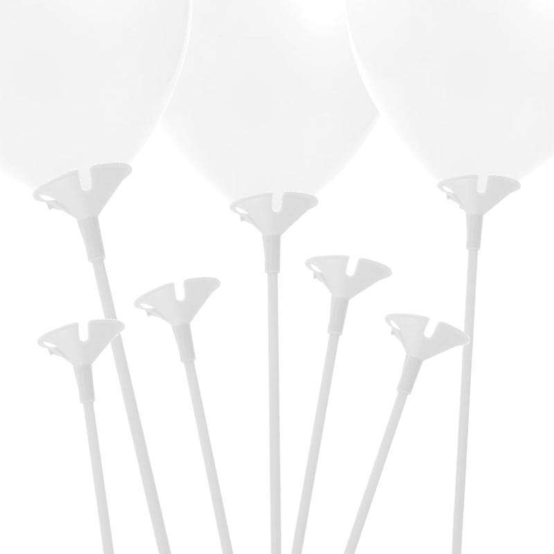 White Balloon Sticks and Cups (Pack of 12)