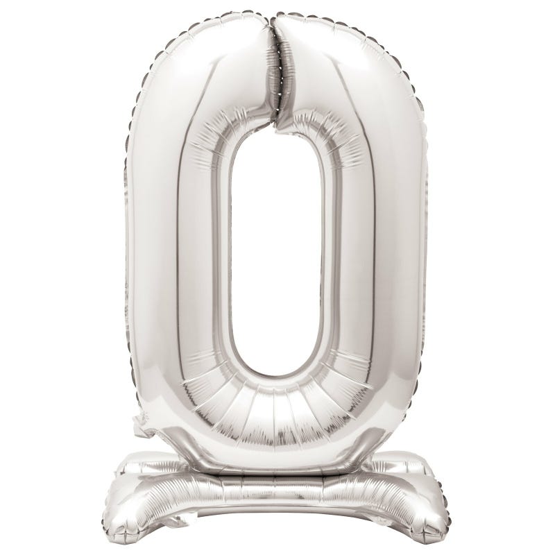 Silver Number 0 Stand Up Air Fill Balloon 76cm